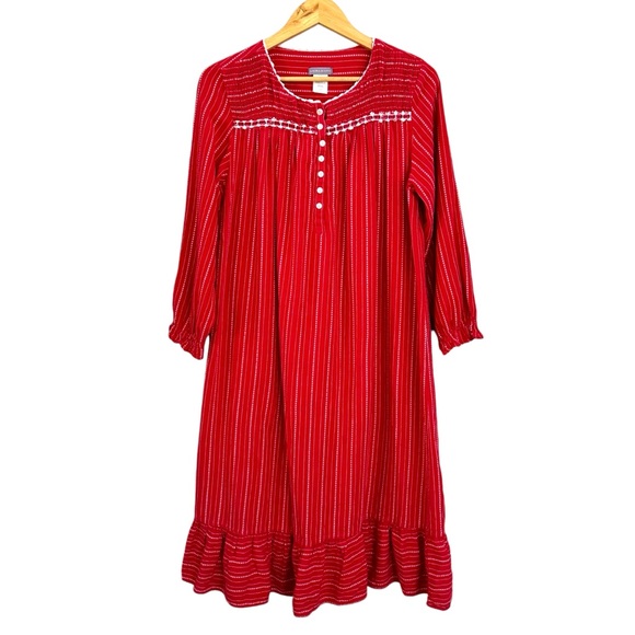 Laura Scott Red White Flannel Long Night Gown Size Large - Picture 9 of 9